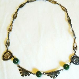 Art deco Jade vintage  and marcasite  necklace